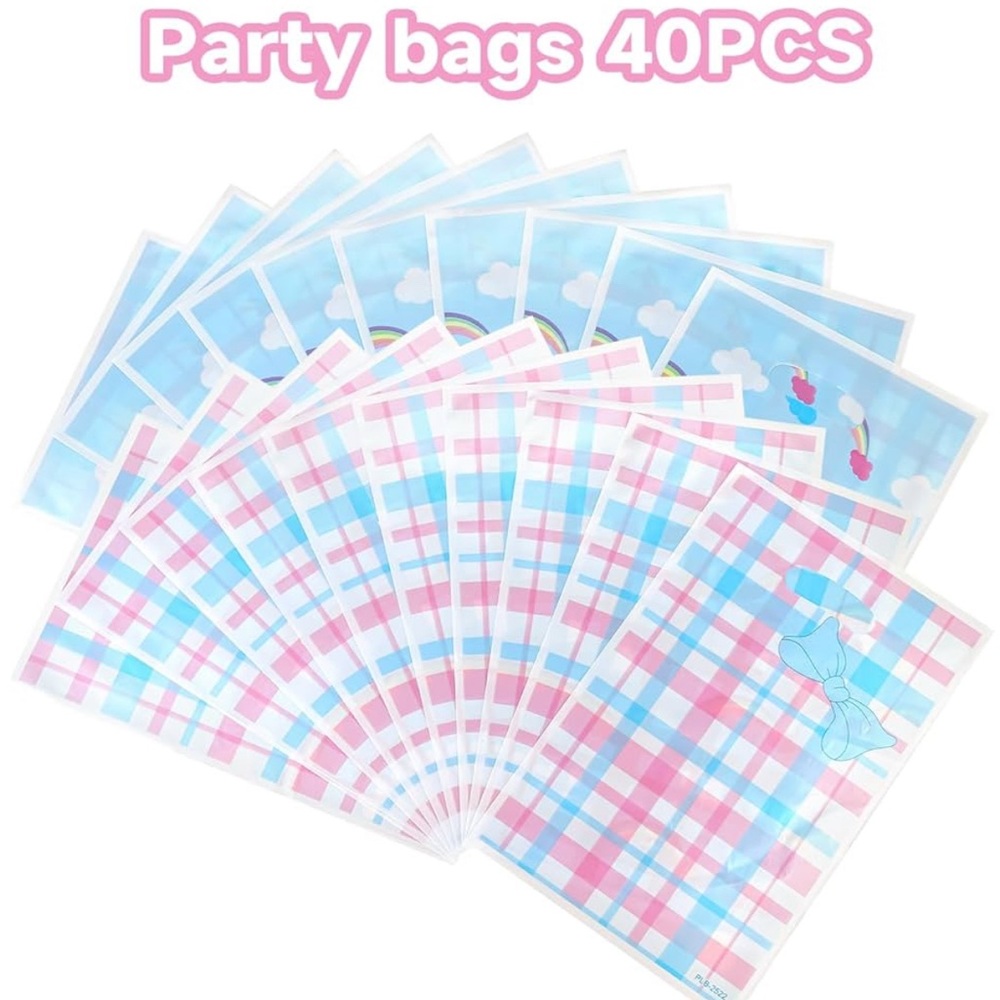 40~Rainbow&Clouds Party Favor Bags,Cute Cartoon Blue Bow Goodie Candy Treat Bags